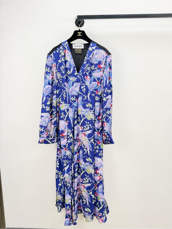 Loewe Dresses & Skirts - Loewe Navy Blue Floral Long-Sleeve Wrap Dress